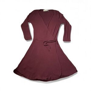 Abercrombie & Fitch Women Burgundy Faux Wrap Dress Size S V-Neck